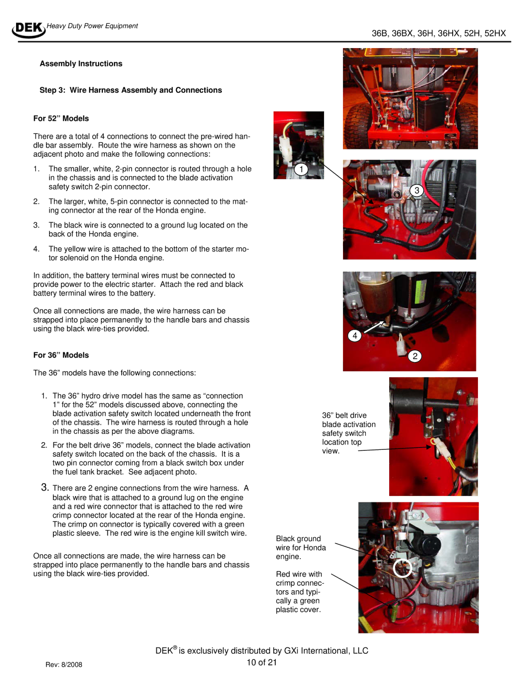 Dekko 36HX, 36BX, 52H manual For 36 Models 