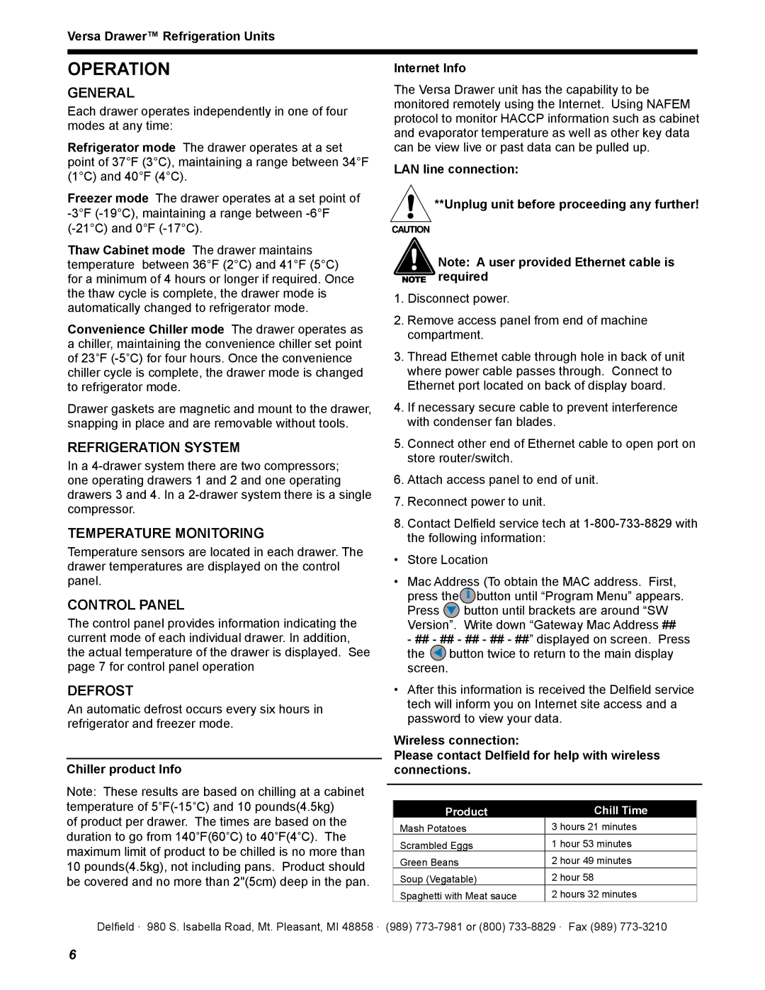 Delfield 18600VD manual Operation 