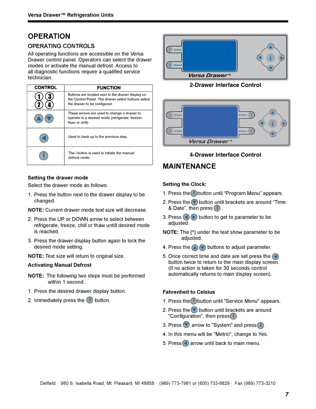 Delfield 18600VD manual Maintenance, Operating Controls, Drawer Interface Control 