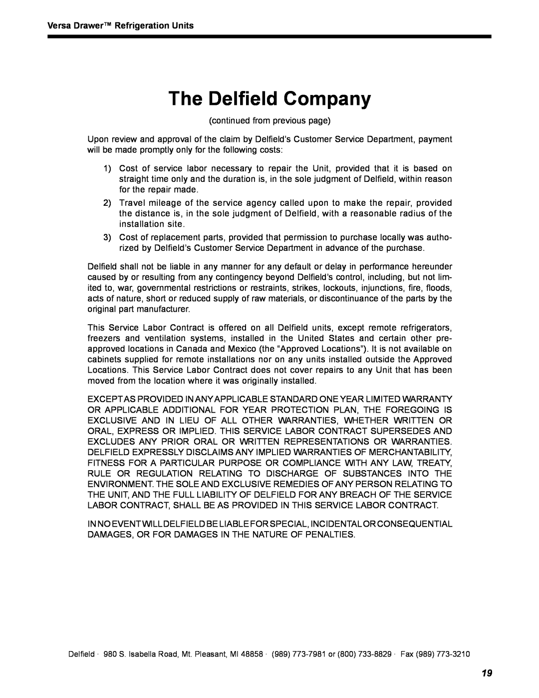 Delfield 18600VD manual The Delfield Company, Versa Drawer Refrigeration Units, continued from previous page 