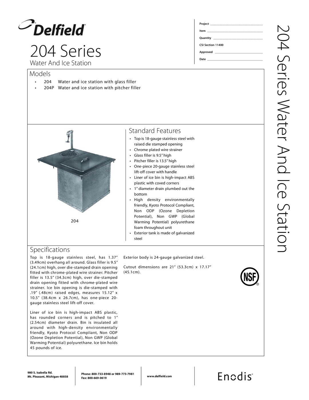 Delfield 204P specifications Series Water And Ice Station 