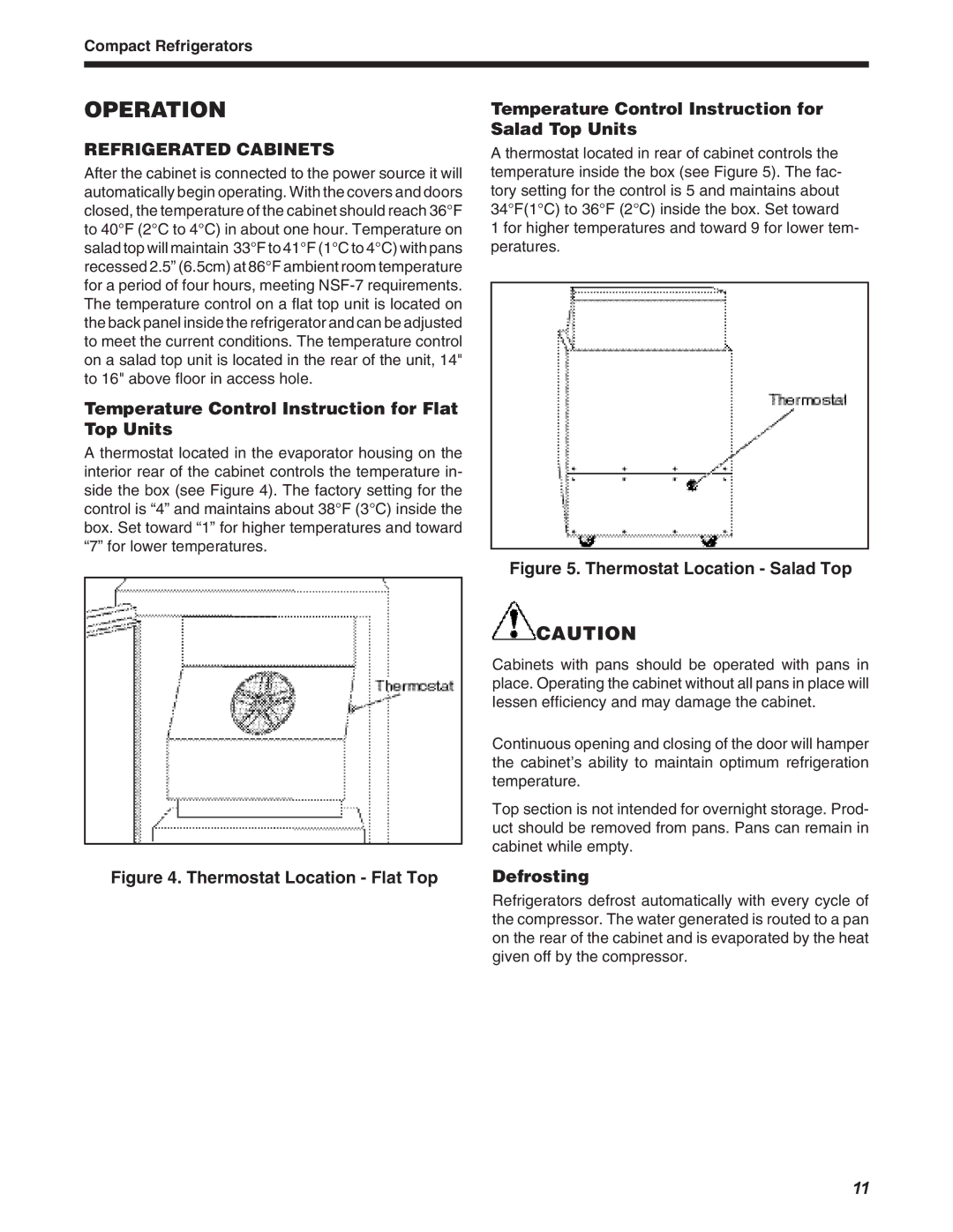 Delfield 4400 series operation manual Operation, Refrigerated Cabinets, Temperature Control Instruction for Flat Top Units 