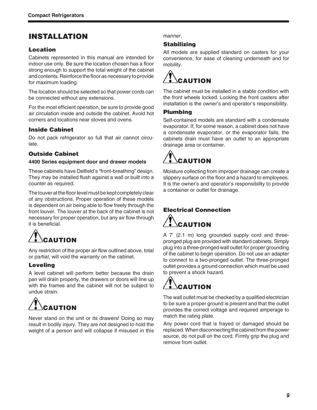 Delfield 4400 series operation manual Installation 