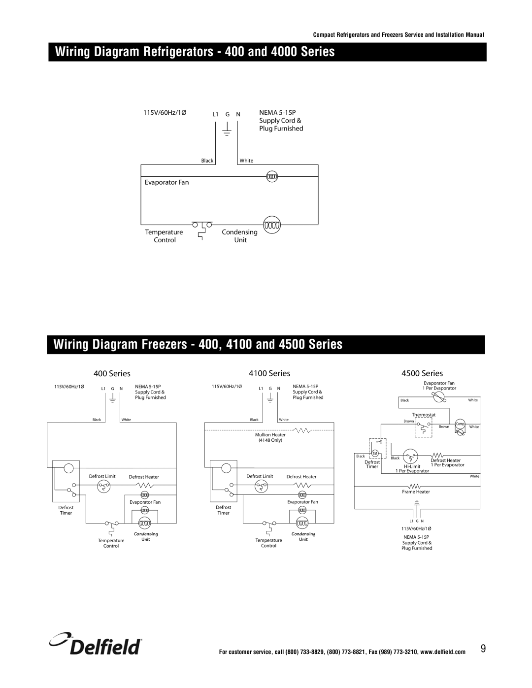 Delfield Wiring Diagram Refrigerators 400 and 4000 Series, Wiring Diagram Freezers 400, 4100 and 4500 Series 