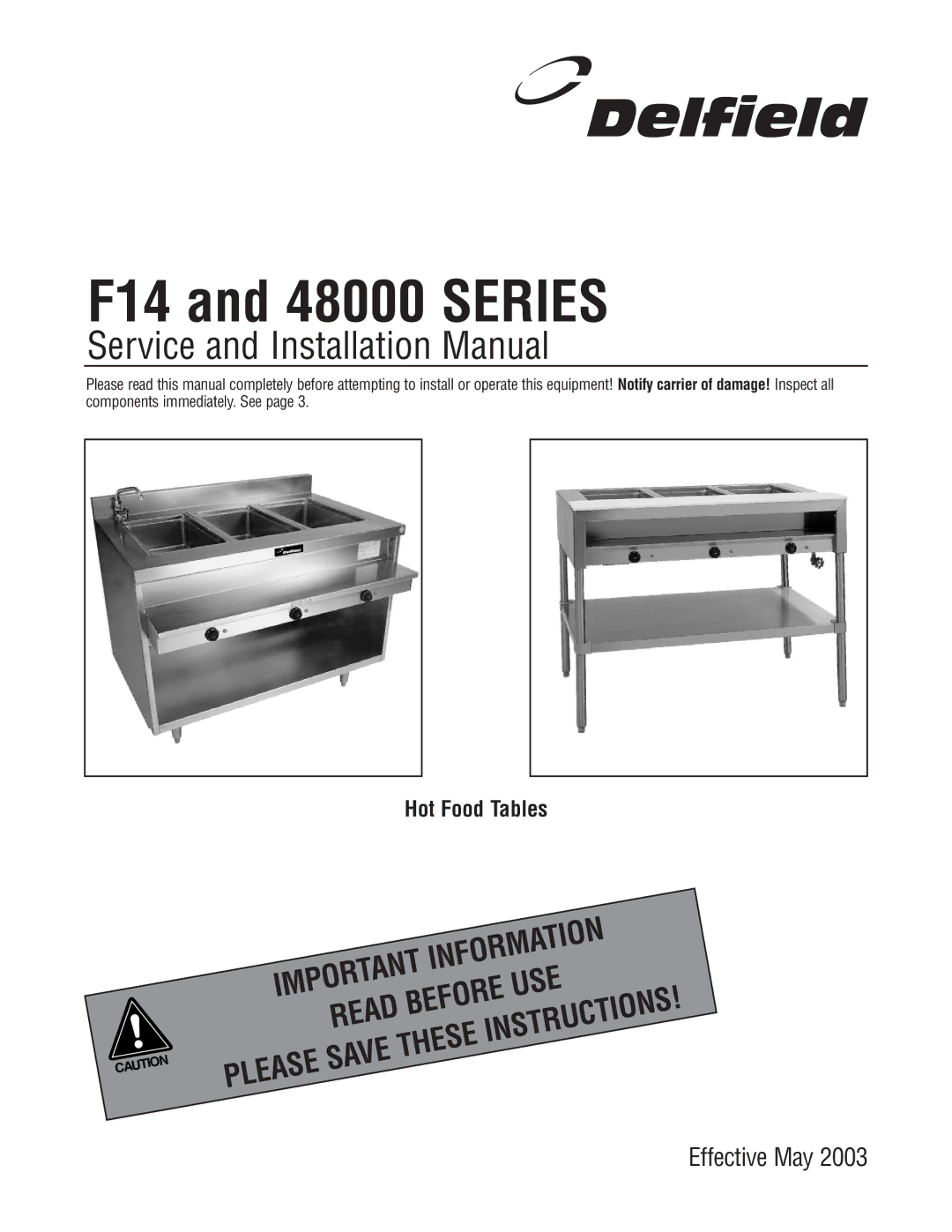 Delfield installation manual F14 and 48000 Series 