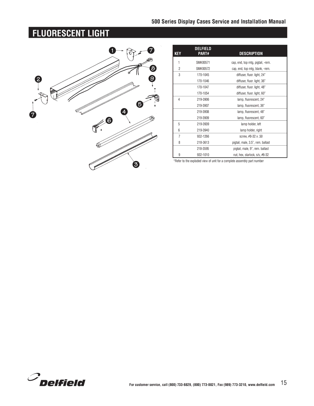 Delfield 500 installation manual Fluorescent Light 