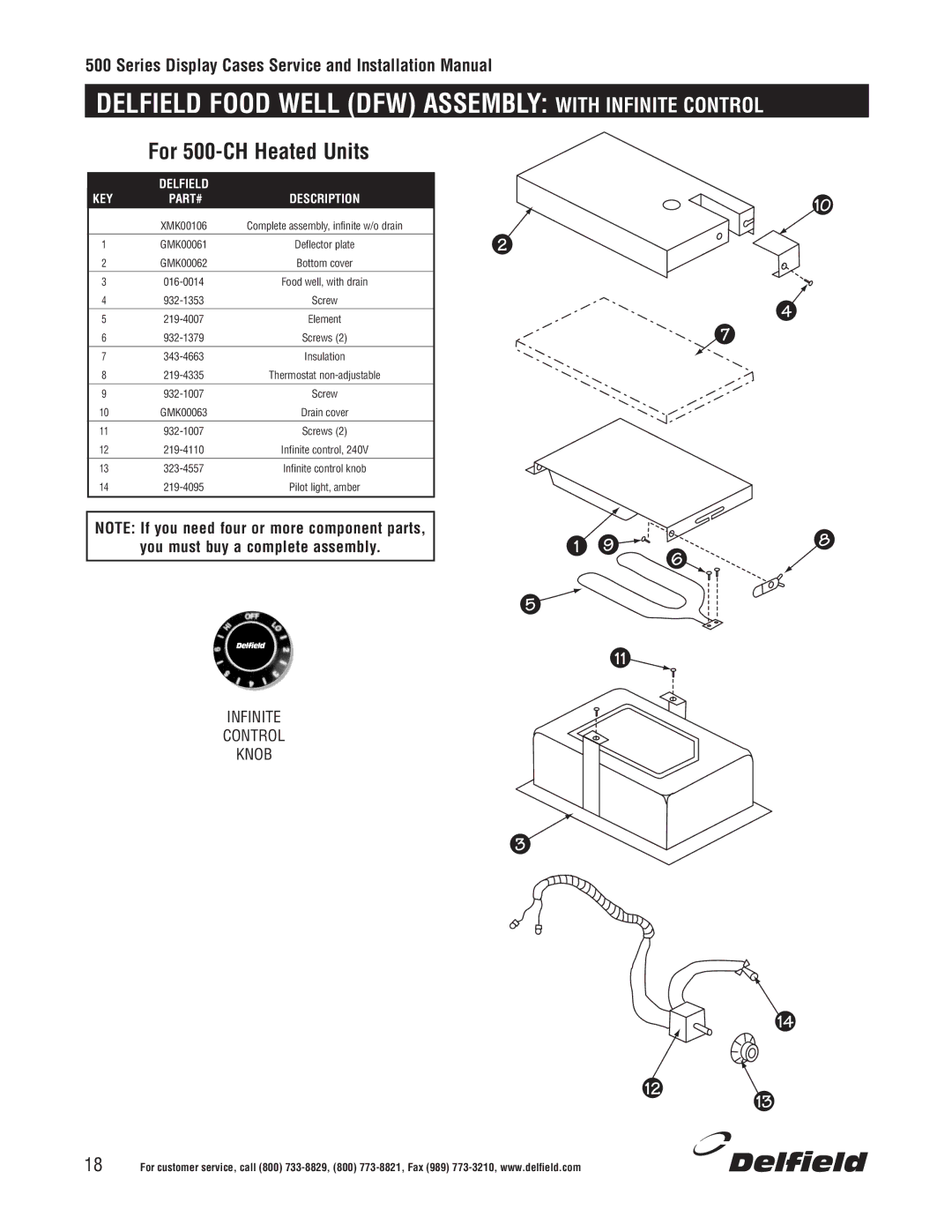 Delfield installation manual Delfield Food Well DFW Assembly with Infinite Control, For 500-CH Heated Units 