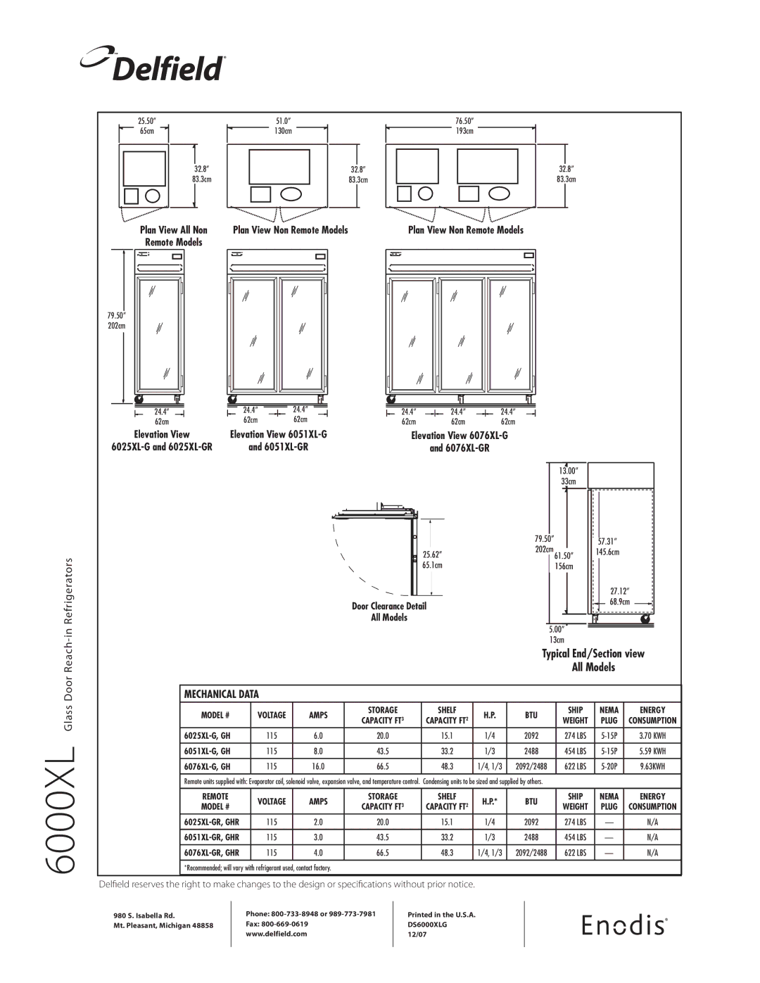 Delfield 6000XLG specifications Delfield 