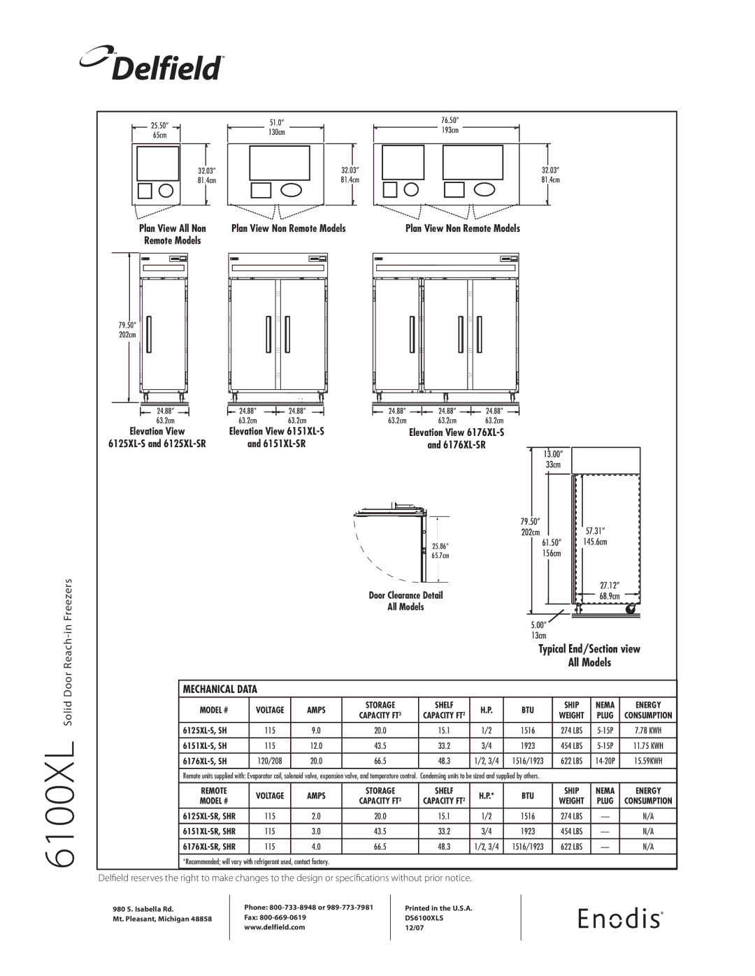 Delfield 6100XL specifications Delfield 