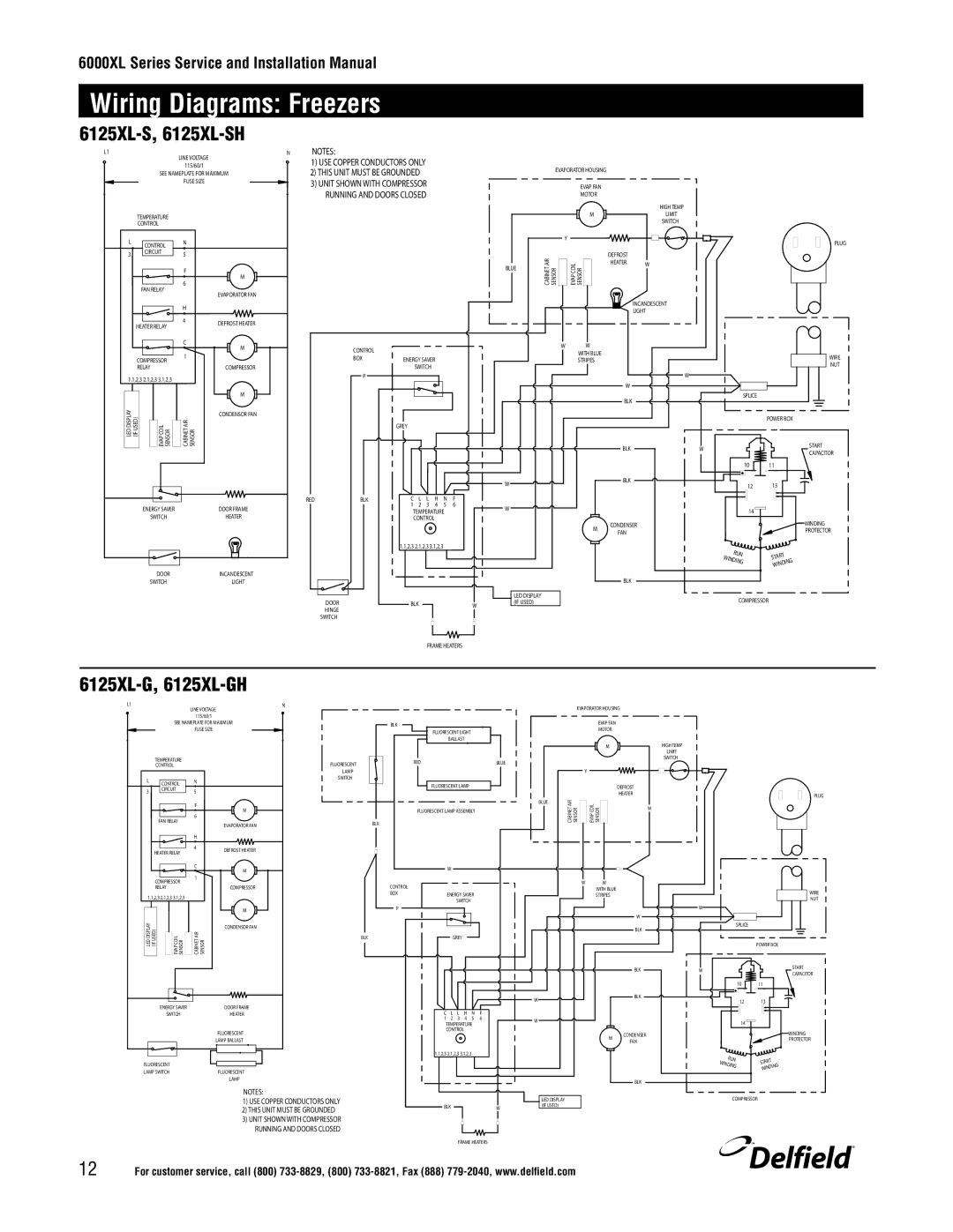 Delfield 6100XL manual Wiring Diagrams Freezers, 6125XL-G, 6125XL-GH 