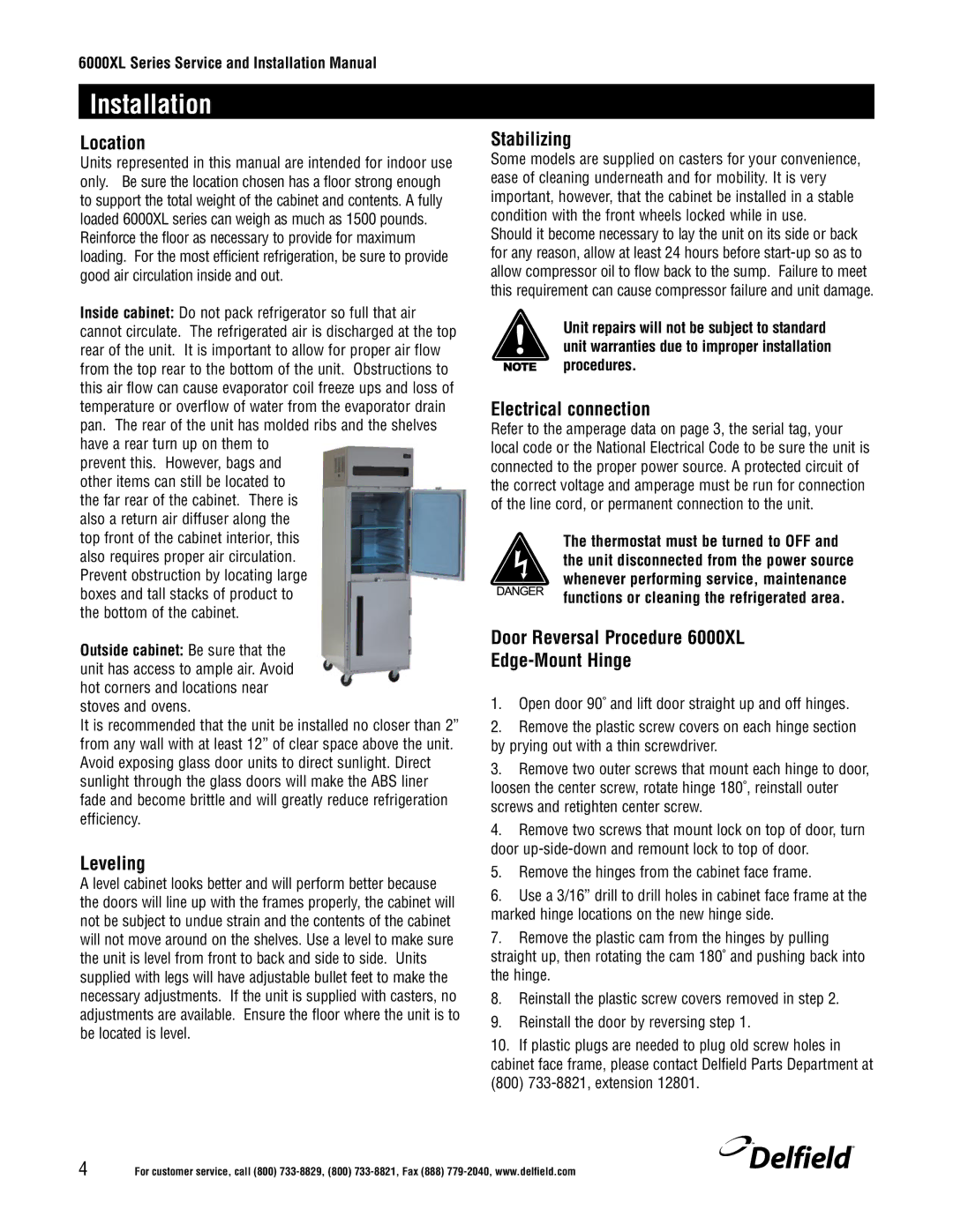 Delfield 6100XL manual Installation 