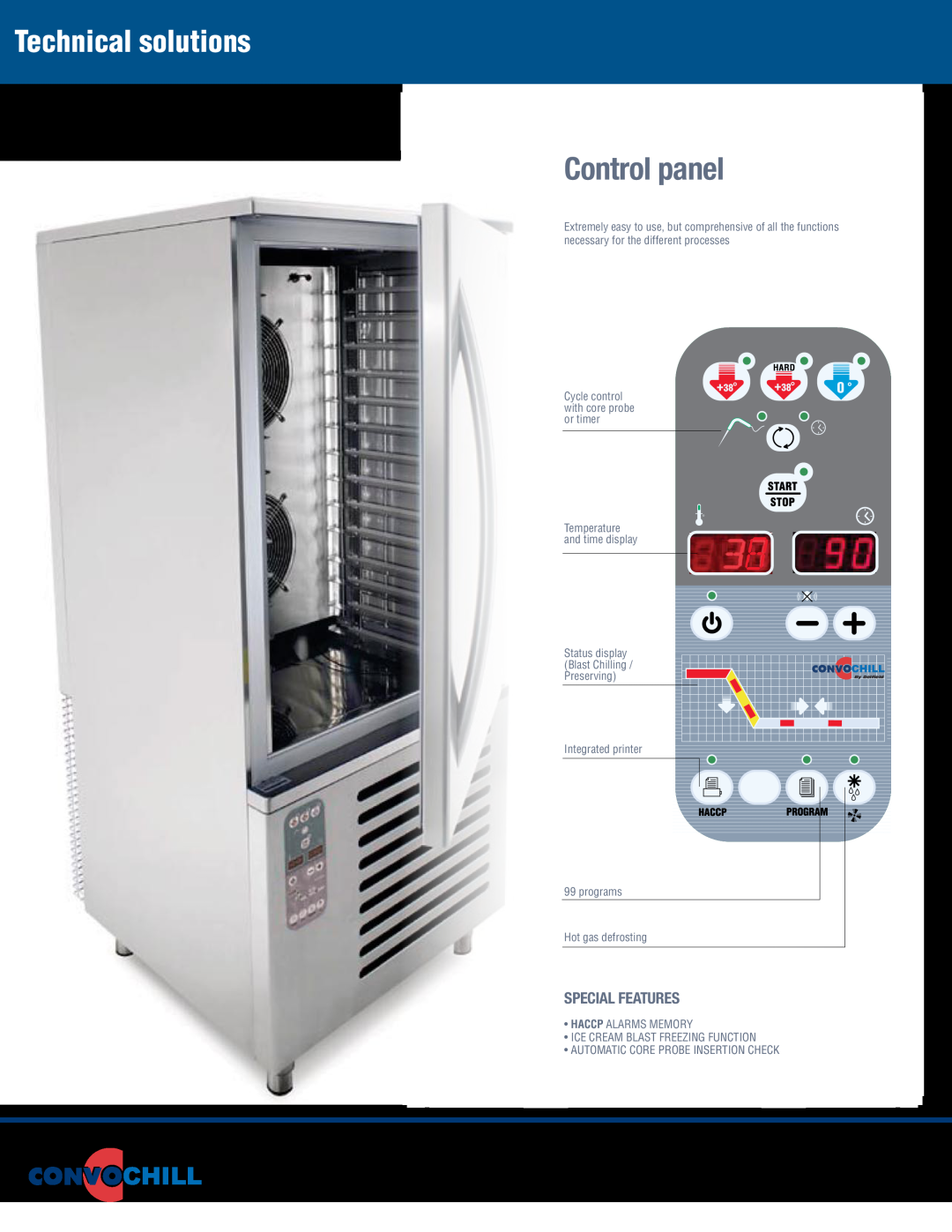 Delfield Blast Chillers/Shock Freezers manual Control panel, Technical solutions, Special Features 
