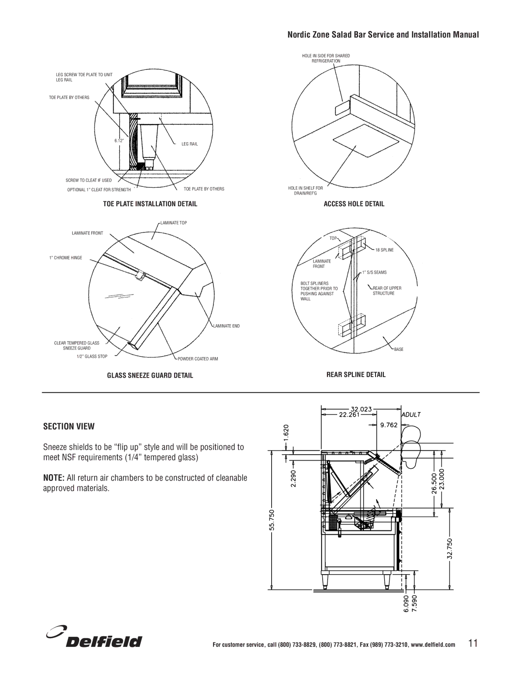 Delfield Cold Food Bars manual Section View 