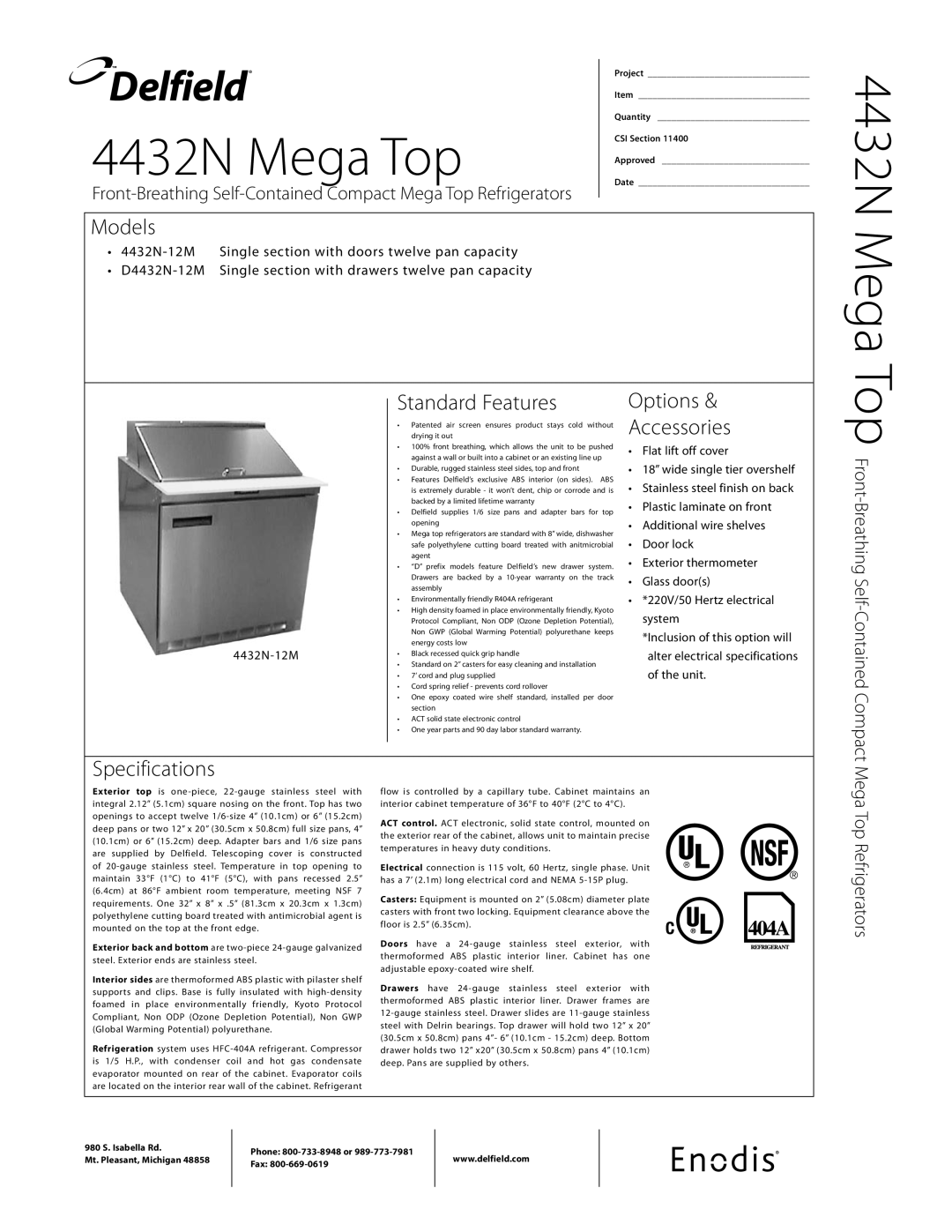 Delfield D4432N-12M specifications 4432N Mega Top 