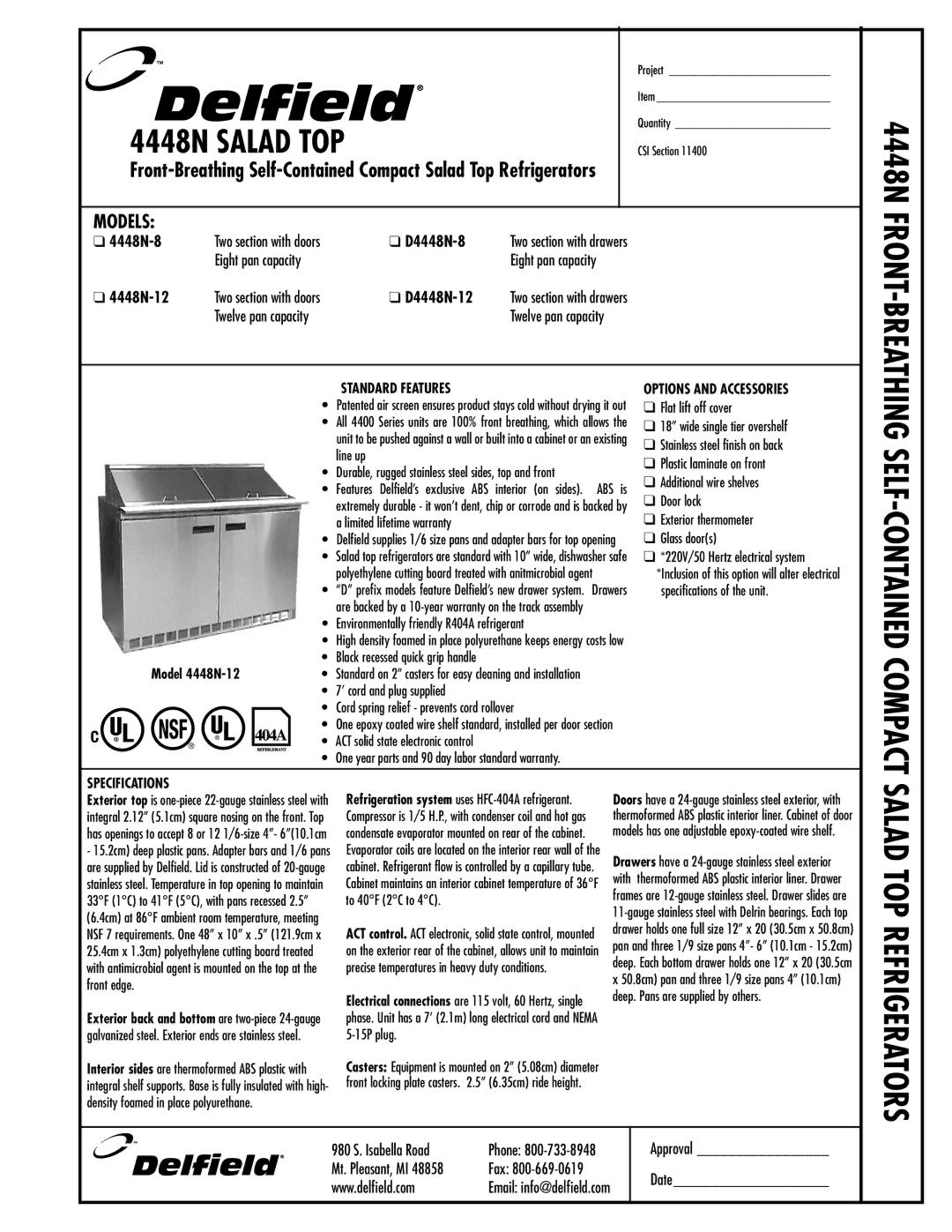 Delfield D4448N-12 manual 980 S. Isabella Road, Approval Mt. Pleasant, MI Fax Date 