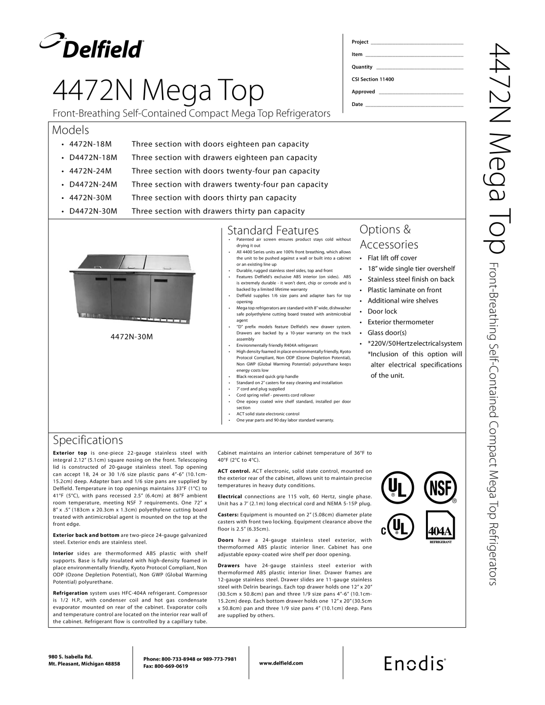 Delfield D4472N-M specifications 4472N Mega Top, 4472N-30M 