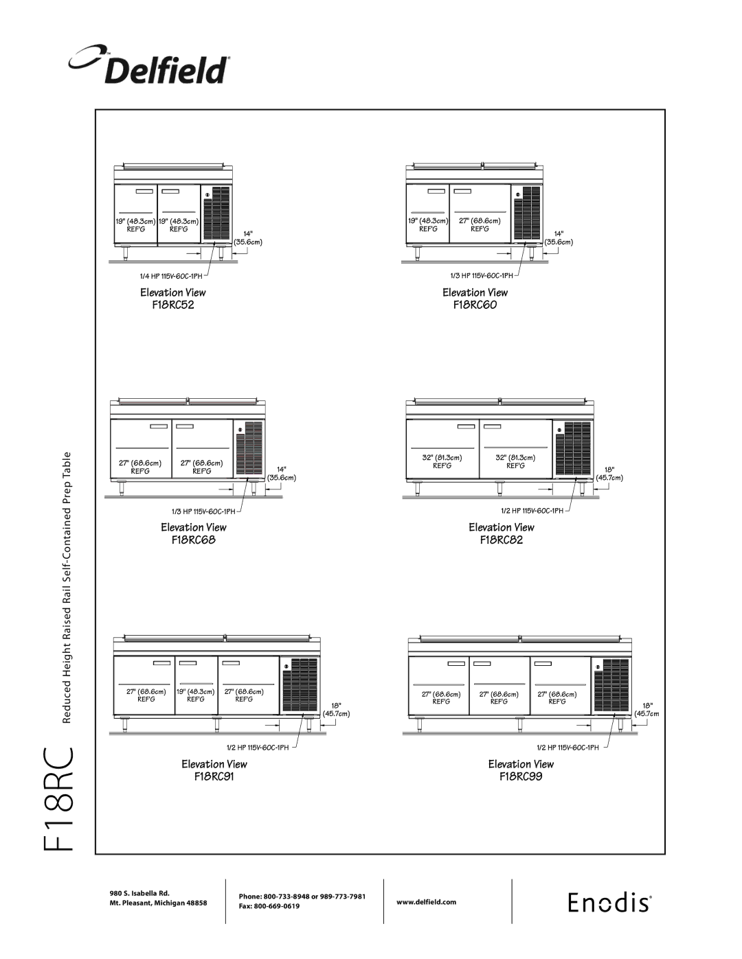 Delfield F18RC91, F18RC68, F18RC60, F18RC99, F18RC82 specifications Elevation View F18RC52 