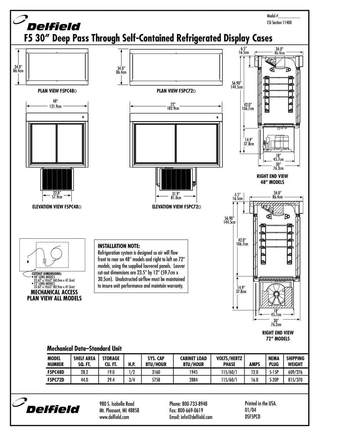 Delfield F5MC48N manual Installation Note 