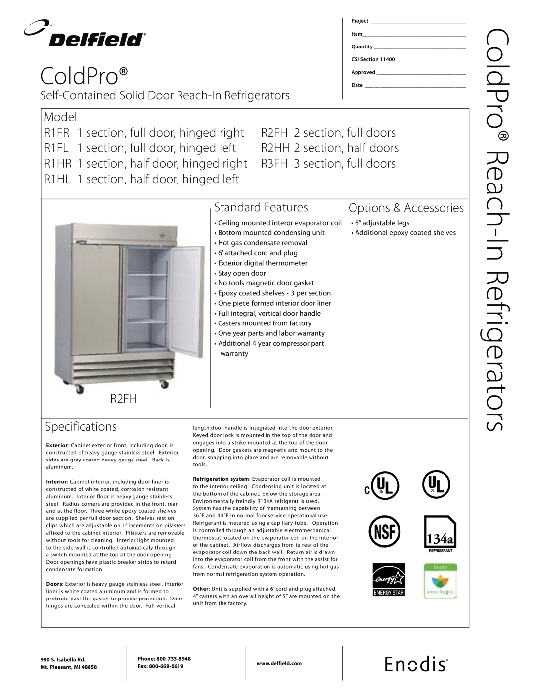 Delfield R1HL 1, R2HH 2, R1FR 1, R1HR 1, R3FH 3, R1FL 1, R2FH 2 specifications 