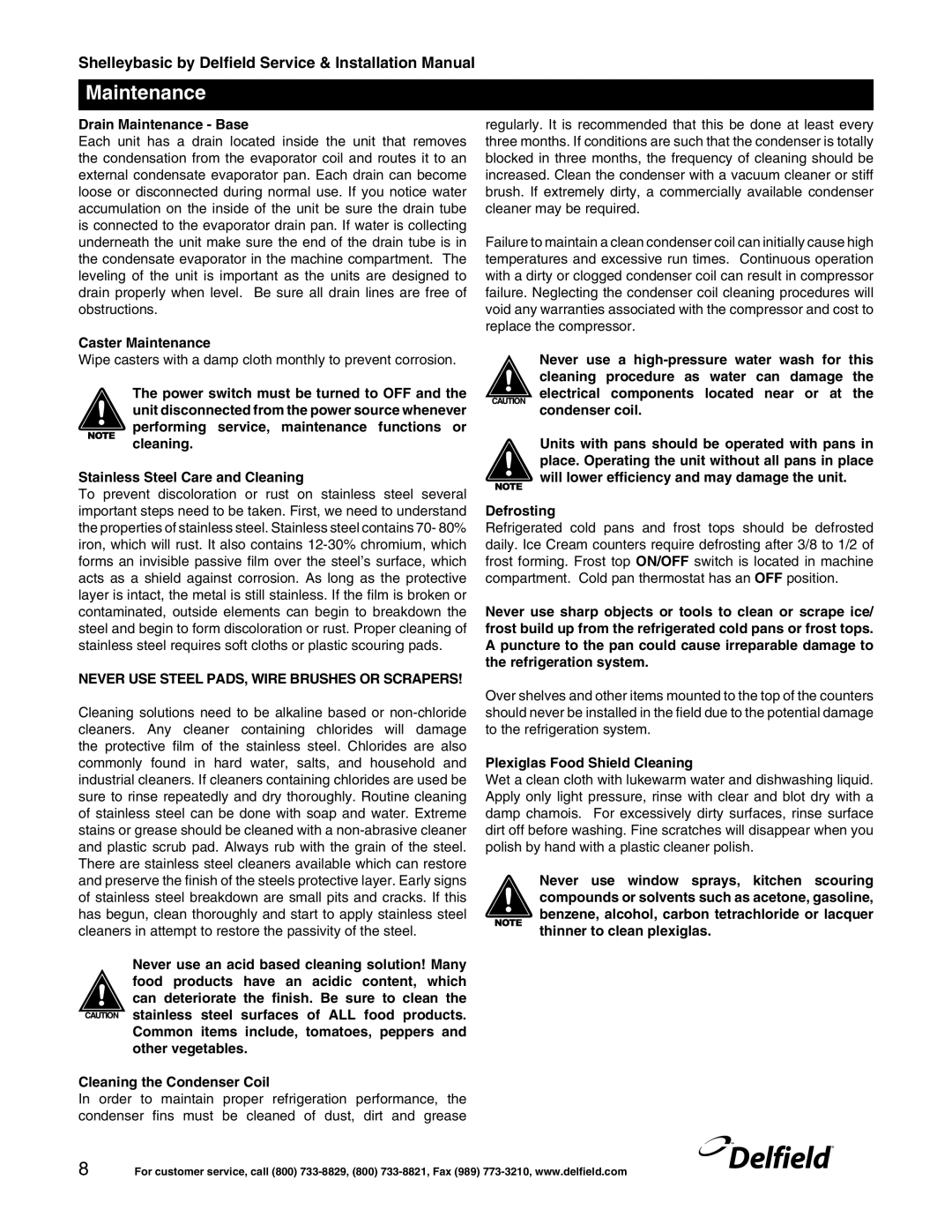 Delfield Shelleybasic manual Drain Maintenance Base 