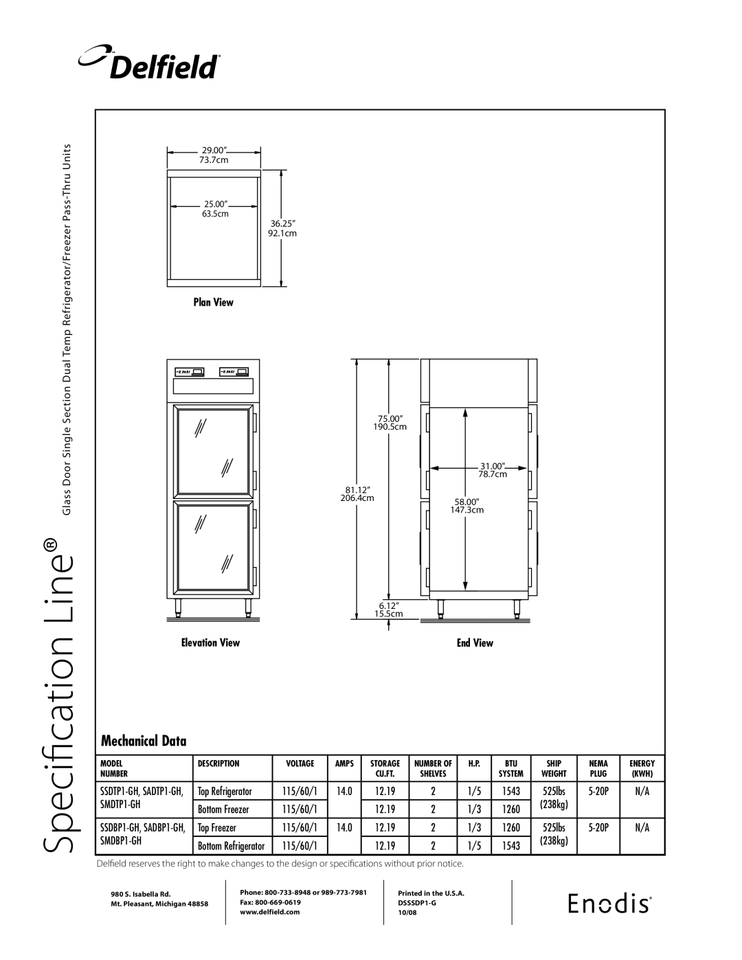 Delfield SMDTP1-GH, SSDBP1-GH, SSDTP1-GH, SADTP1-GH, SADBP1-GH specifications SMDBP1-GH 