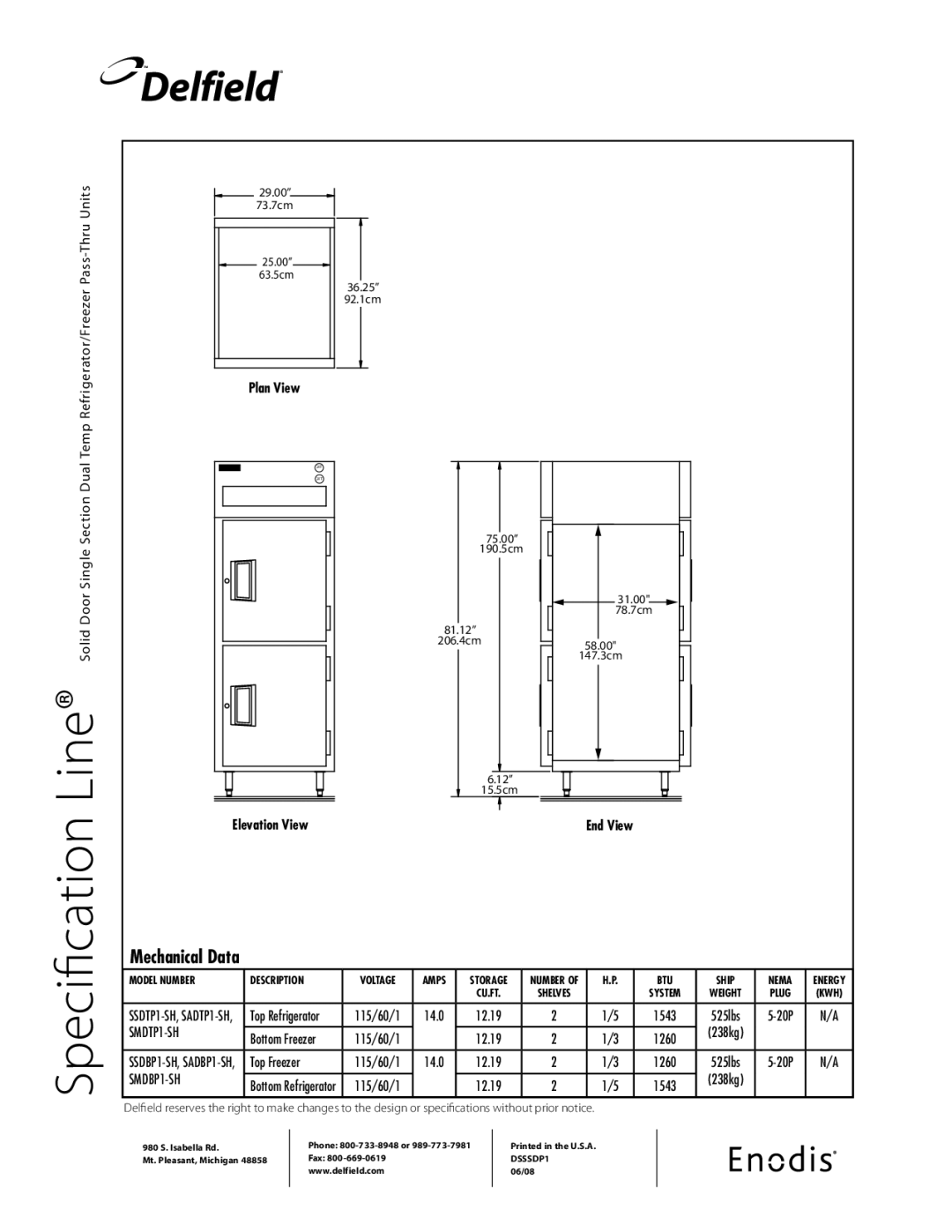 Delfield SSDP1-SH specifications SMDTP1-SH, SMDBP1-SH 