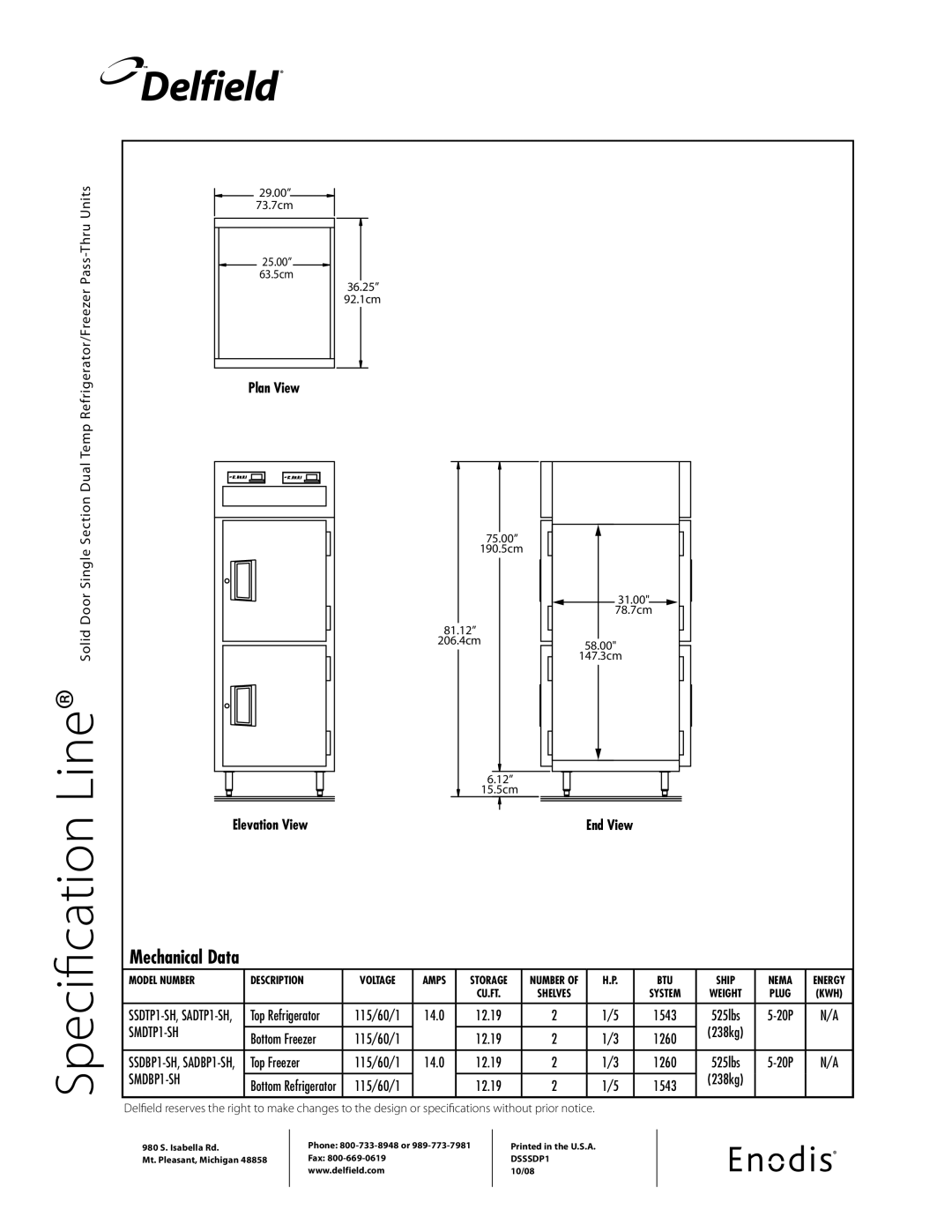 Delfield SSDTP1-SH, SSDBP1-SH, SADTP1-SH, SADBP1-SH specifications SMDTP1-SH, SMDBP1-SH 