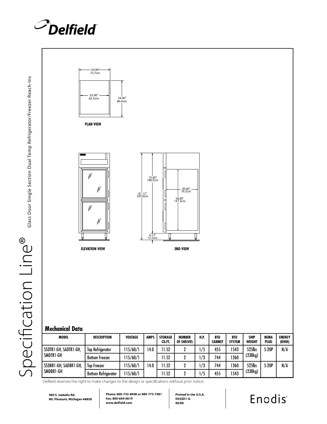 Delfield SMDBR1-GH, SSDTR1-GH, SSDBR1-GH, SADTR1-GH, SADBR1-GH specifications SMDTR1-GH 