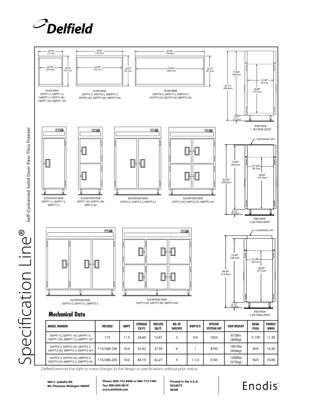 Delfield SSFPT-S specifications Line Self-Contained Solid Door Pass-Thru Freezer, 115 11.5, 10.0 