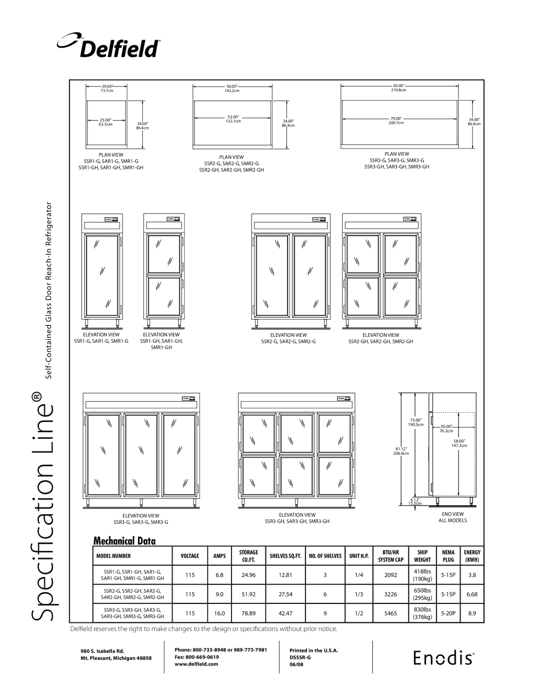 Delfield SAR, SSR, SMR-G specifications 12.81, 27.54, 42.47 