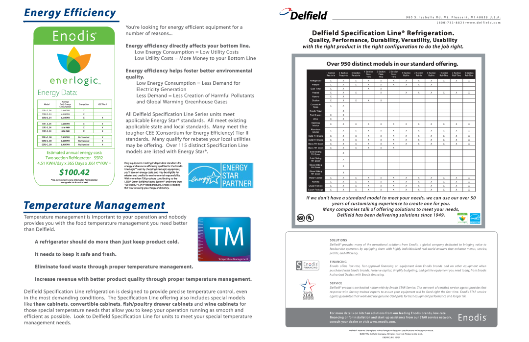 Delfield SSR2-G Energy Efficiency, Temperature Management, $100.42, Energy Data, than Delfield, Solutions, Service 