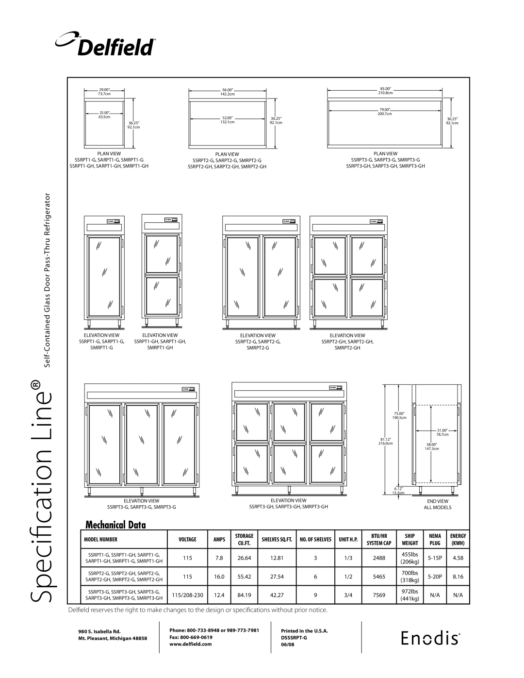 Delfield SSRPT, SMRPT-GH, SARPT specifications 12.81, 27.54, 42.27 