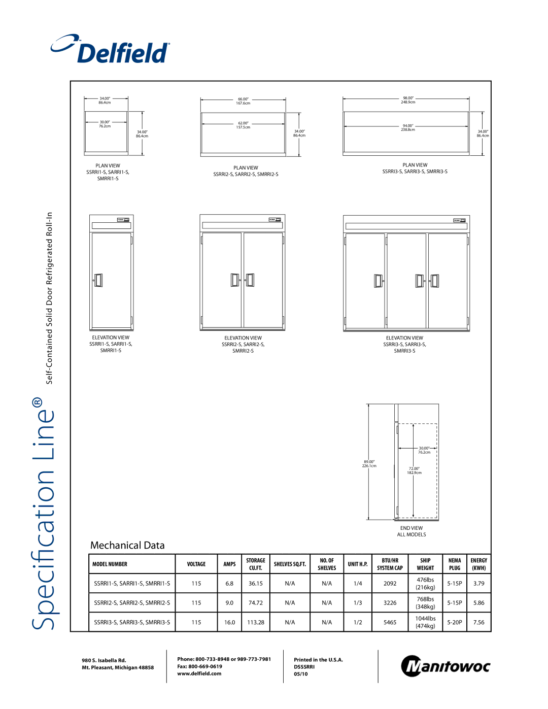 Delfield SSRRI2-S, SSRRI1-S, SSRRI3-S, SMRRI2-S, SMRRI1-S, SMRRI3-S, SARRI1-S, SARRI3-S specifications Specification 