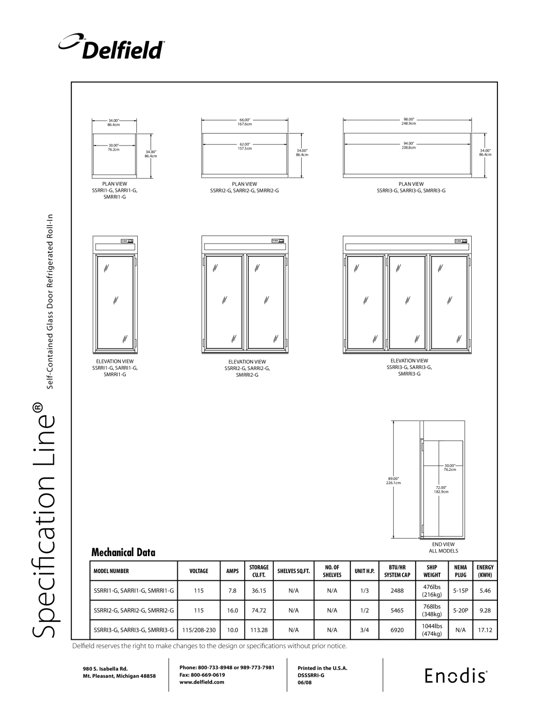 Delfield SSRRI3-G, SSRRI2-G, SSRRI1-G, SMRRI3-G, SMRRI1-G, SMRRI2-G, SARRI1-G, SARRI3-G, SARRI2-G specifications Line 