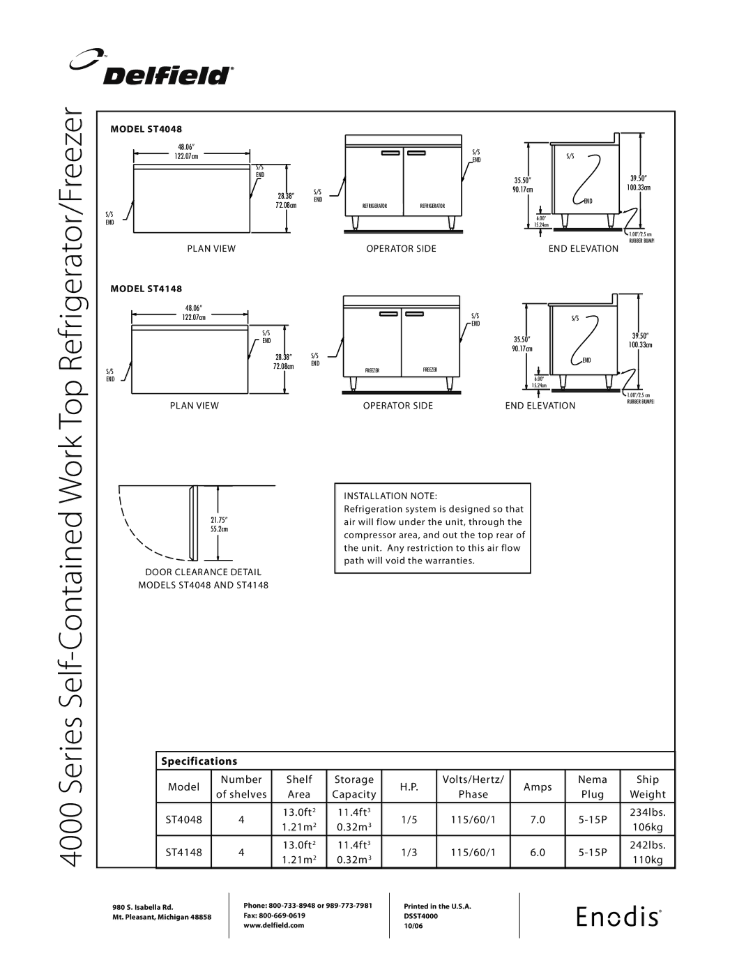 Delfield ST4048 specifications Contained Work Top Refrigerator/Freezer 