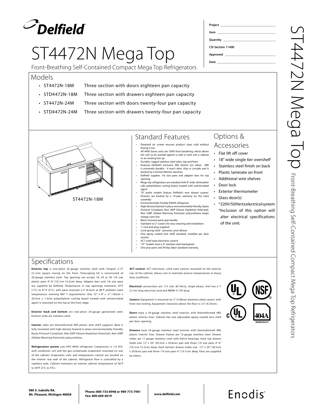 Delfield ST4472N-1 8M specifications ST4472N Mega Top, ST4472N-18M 