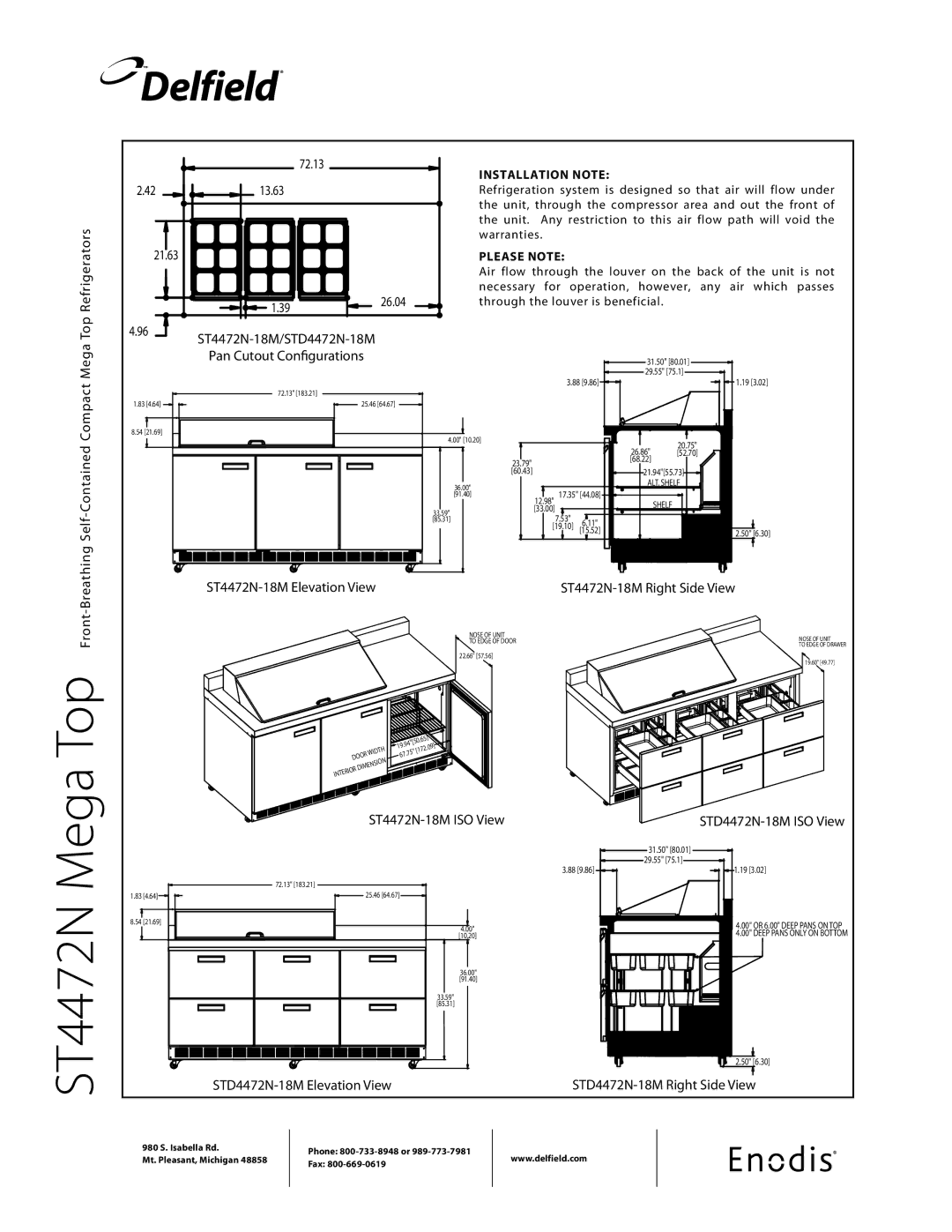 Delfield ST4472N-1 8M Refrigerators ,    , ST4472N-18M Elevation View ST4472N-18M Right Side View 