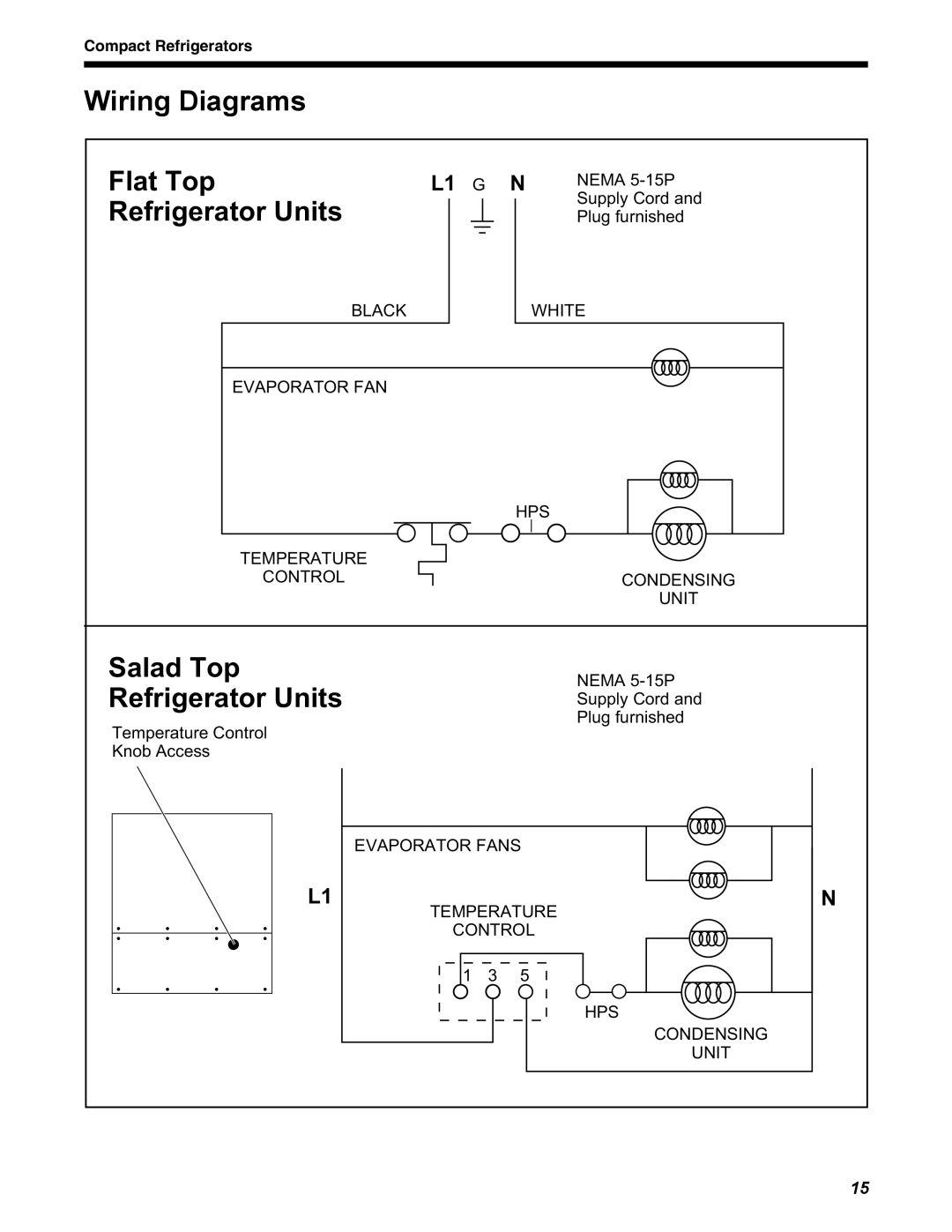 Delfield STD4432N, D4464N, D4460N operation manual Wiring Diagrams Flat Top Refrigerator Units 