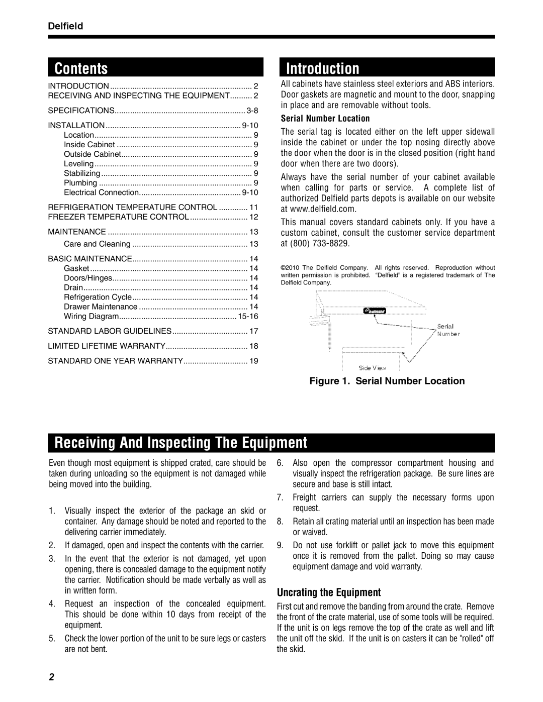 Delfield D4460N, STD4432N, D4464N operation manual Contents 