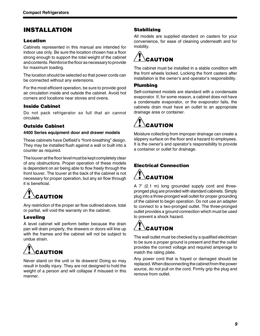 Delfield STD4432N, D4464N, D4460N operation manual Installation 