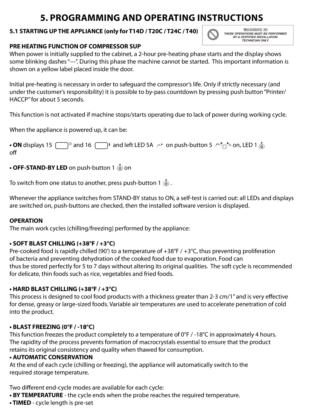 Delfield T20C, T40, T5, T24C, T14D manual Programming and operating instructions 