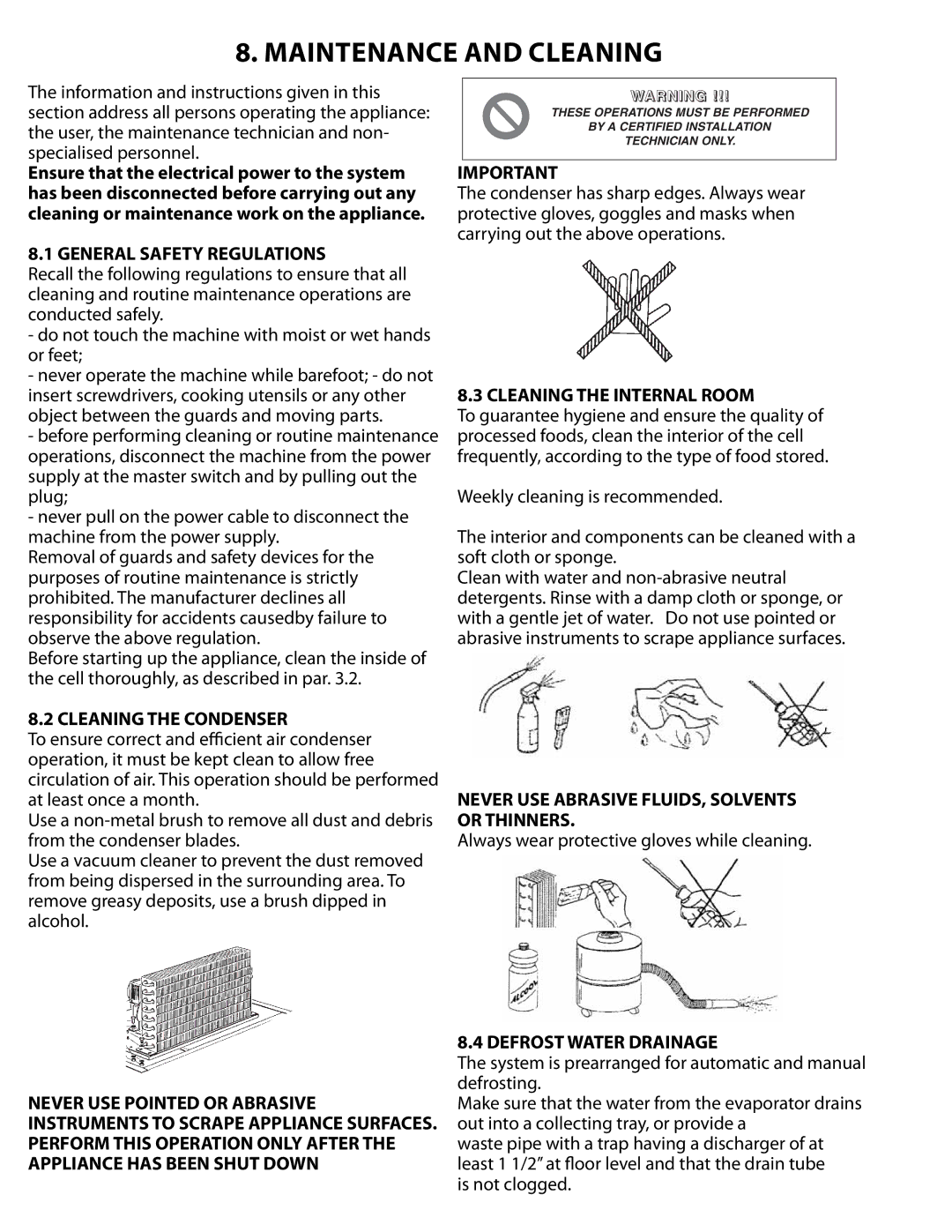 Delfield T5, T20C, T40, T24C, T14D manual Maintenance and cleaning 