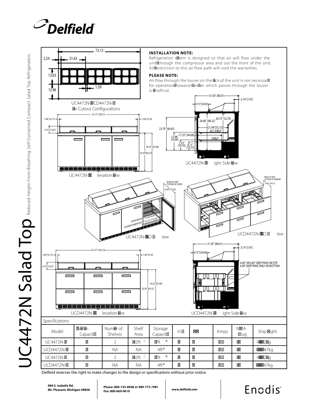 Delfield UC4472N-12, UCD4472N-18, UCD4472N-12, UC4472N-18 specifications 