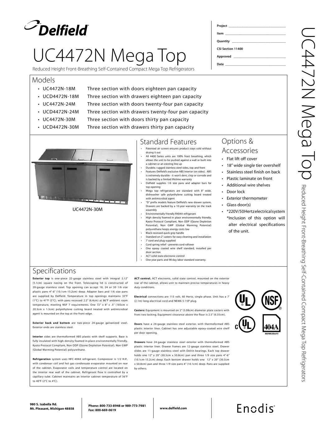 Delfield UC4472N-M, UCD4472N-M specifications UC4472N Mega Top, UC4472N-30M 