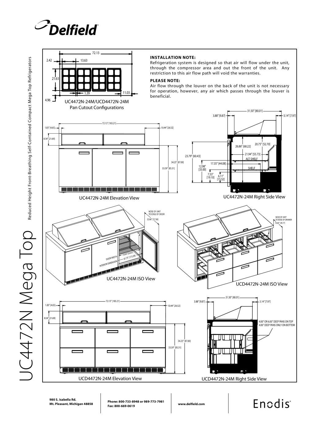 Delfield UC4472N-M UC4472N-24M Elevation View, UC4472N-24M ISO View UCD4472N-24M ISO View, UCD4472N-24M Elevation View 