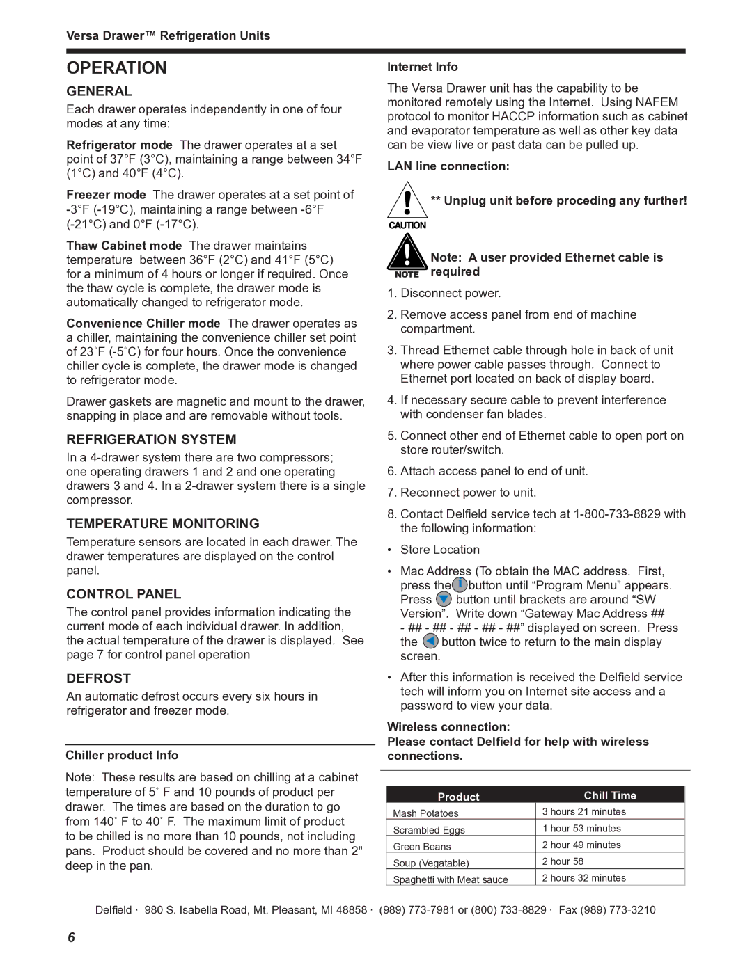 Delfield Versa Drawer operation manual Operation 