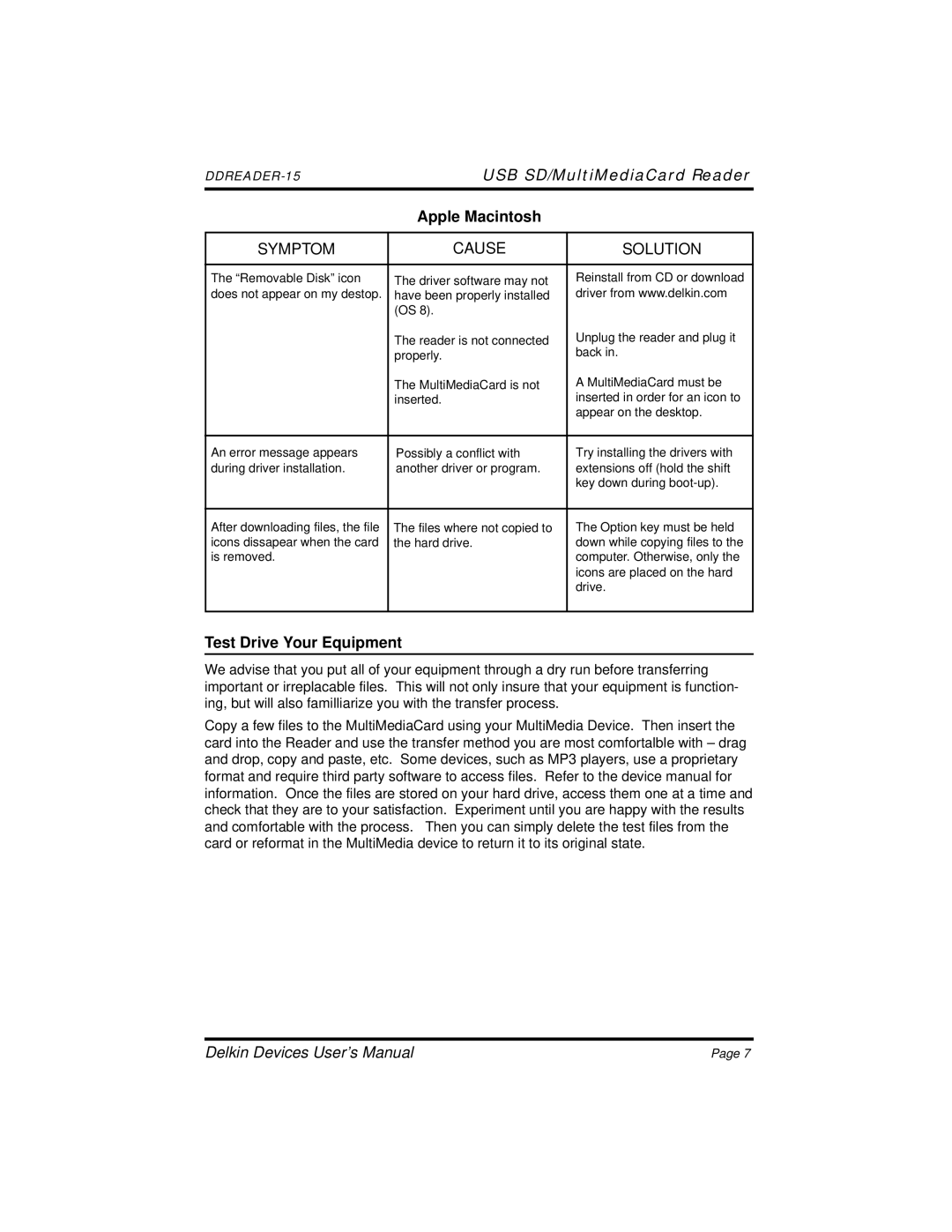Delkin Devices 15 manual Apple Macintosh, Test Drive Your Equipment 