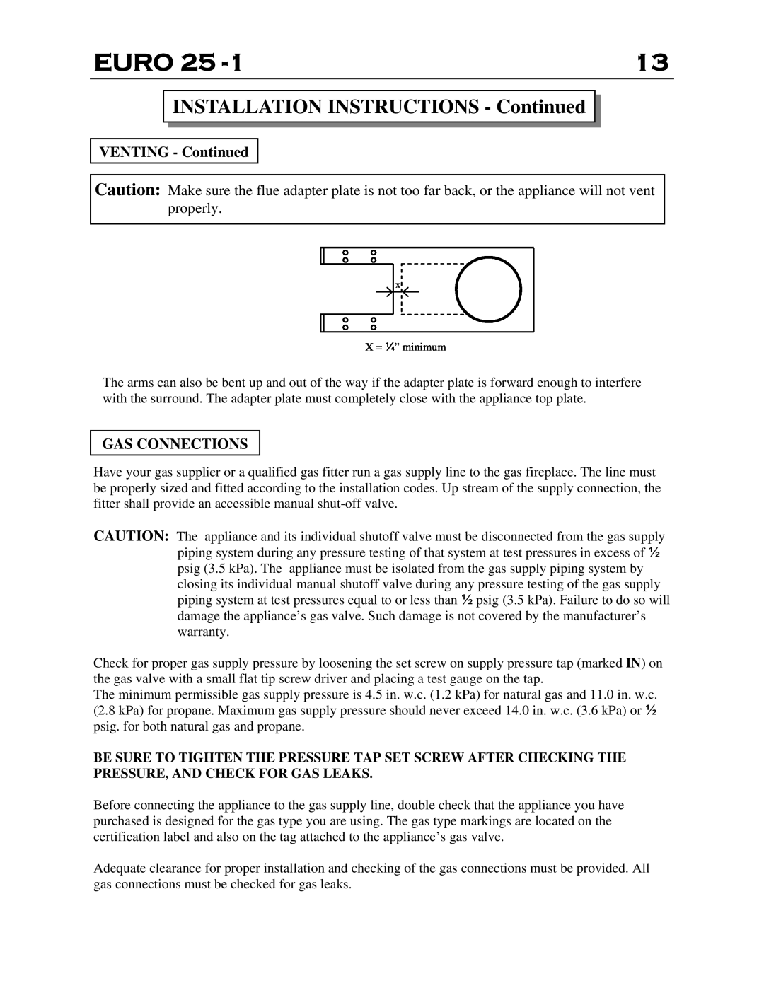 Delkin Devices EI - 25-1 manual Euro, INSTALLATION INSTRUCTIONS - Continued, VENTING - Continued, Gas Connections 
