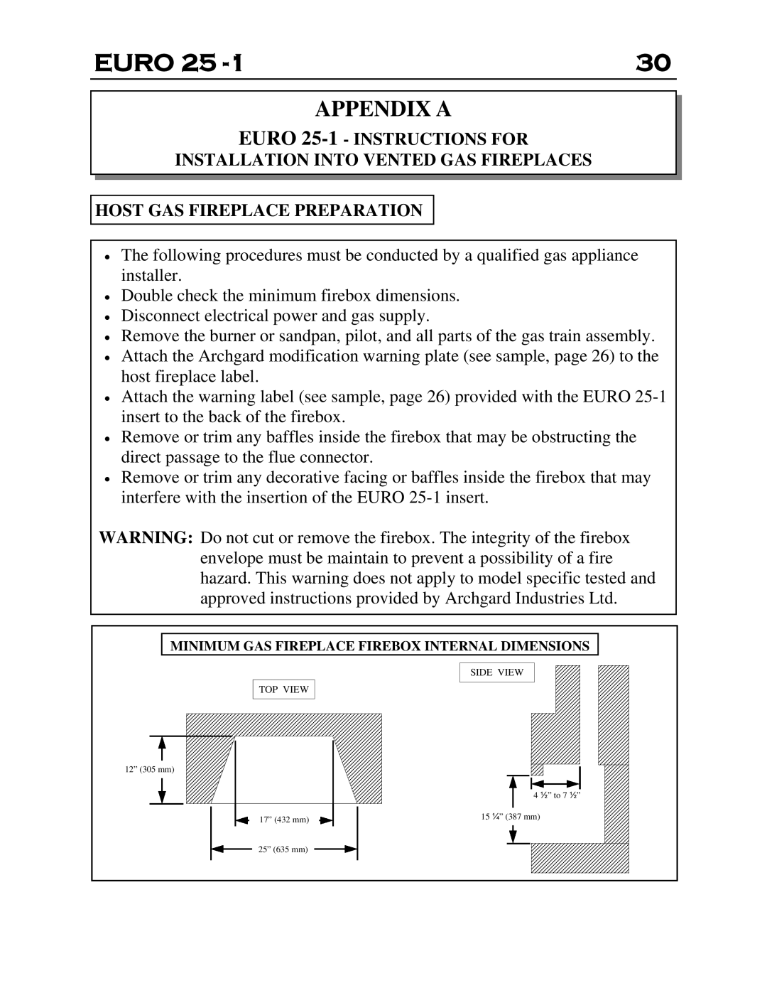 Delkin Devices EI - 25-1 manual Host Gas Fireplace Preparation, Euro, Appendix A, EURO 25-1 - INSTRUCTIONS FOR 