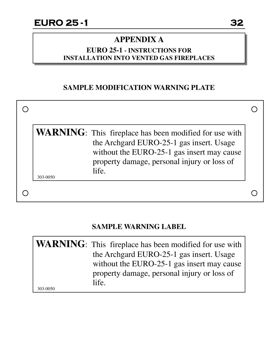 Delkin Devices EI - 25-1 manual Sample Modification Warning Plate, Sample Warning Label, Euro, Appendix A 